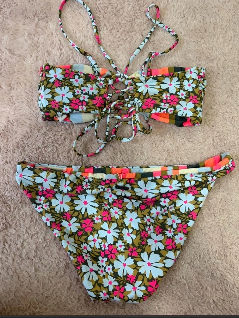 Maaji DitsyDuo Floral Stripe Halfmoon Bandeau Bikini 2 Piece Set
